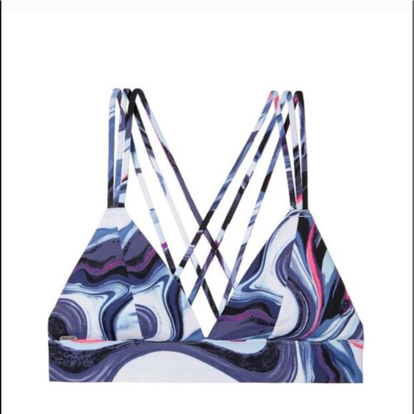 VS Victoria's Secret Pink Banded Strappy Bralette Size XS Marble Blue White - Picture 3 of 14